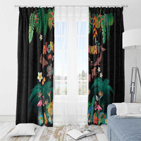 Hawaiian Alohawaii Window Curtain Tribal Sea Animals Tattoo and Tropical Plants - Polynesian Pride