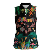 Hawaiian Alohawaii Women Sleeveless Polo Shirt Tribal Sea Animals Tattoo and Tropical Plants - Polynesian Pride