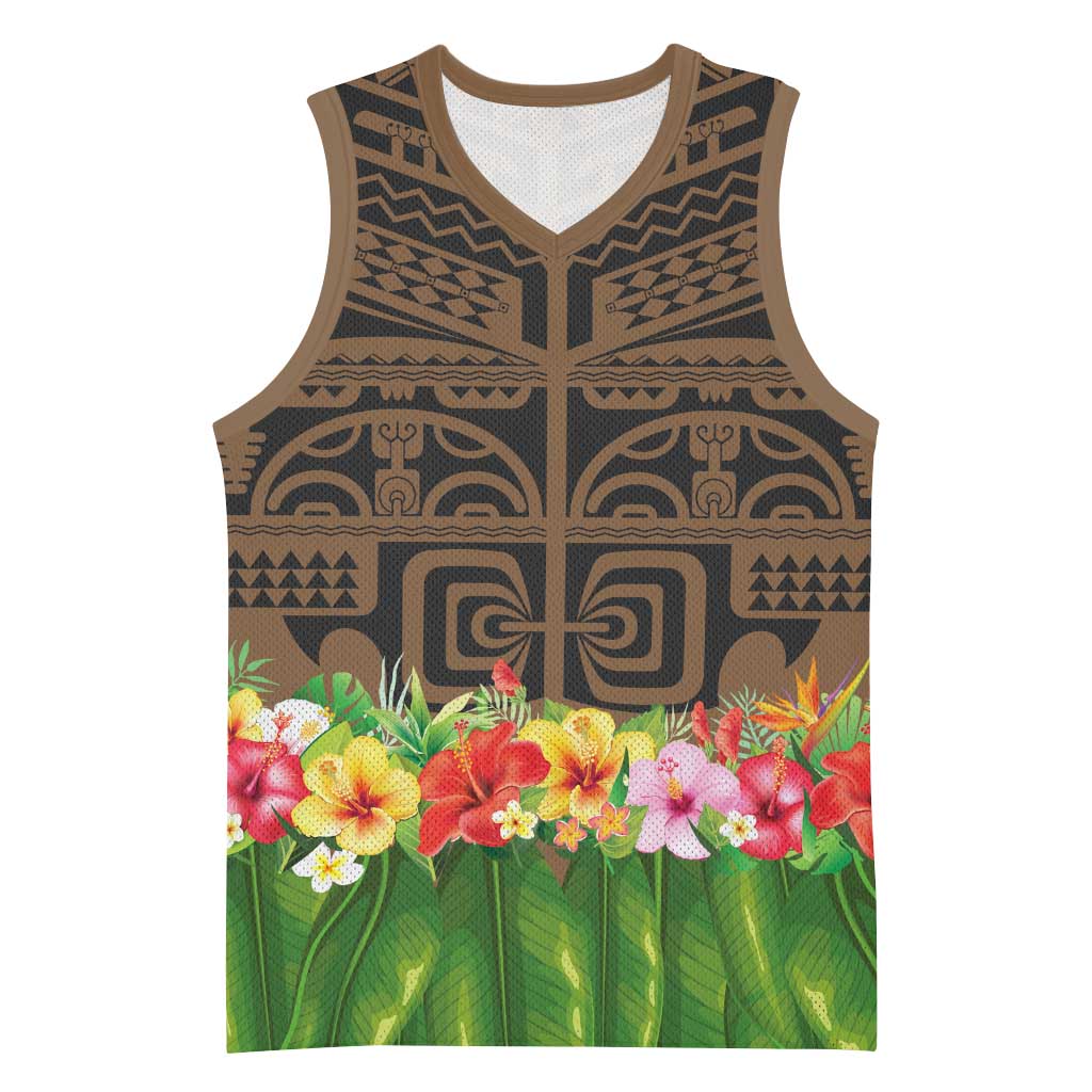 Hawaiian Hula Costume Basketball Jersey Tribal Tattoo and Tropical Plants Skirt - Polynesian Pride