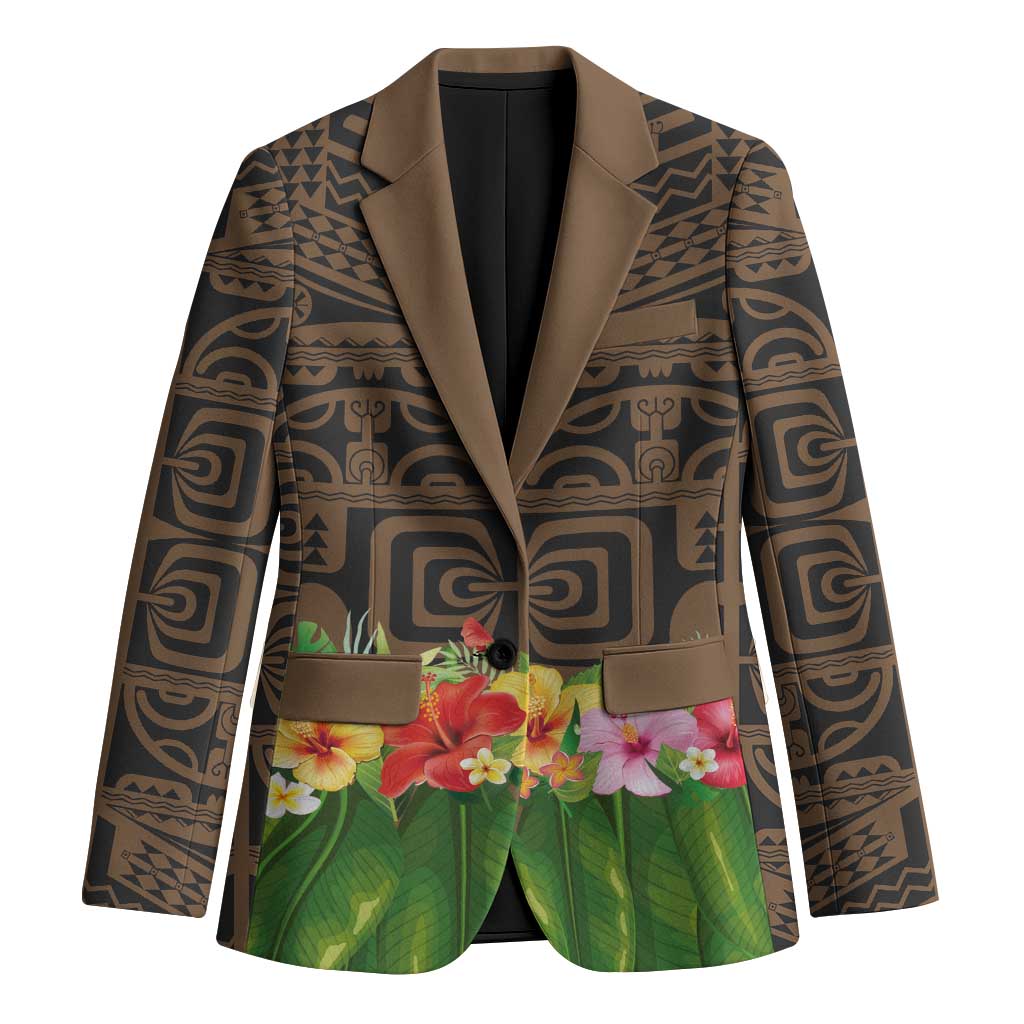 Hawaiian Hula Costume Blazer Tribal Tattoo and Tropical Plants Skirt LT03 Unisex Brown - Polynesian Pride
