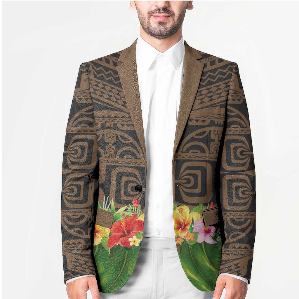 Hawaiian Hula Costume Blazer Tribal Tattoo and Tropical Plants Skirt - Polynesian Pride