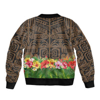 Hawaiian Hula Costume Bomber Jacket Tribal Tattoo and Tropical Plants Skirt - Polynesian Pride