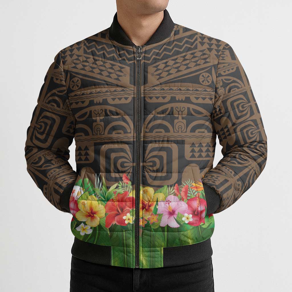 Hawaiian Hula Costume Bomber Puffer Jacket Tribal Tattoo and Tropical Plants Skirt - Polynesian Pride