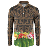 Hawaiian Hula Costume Button Sweatshirt Tribal Tattoo and Tropical Plants Skirt - Polynesian Pride