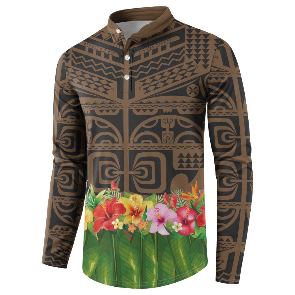 Hawaiian Hula Costume Button Sweatshirt Tribal Tattoo and Tropical Plants Skirt - Polynesian Pride