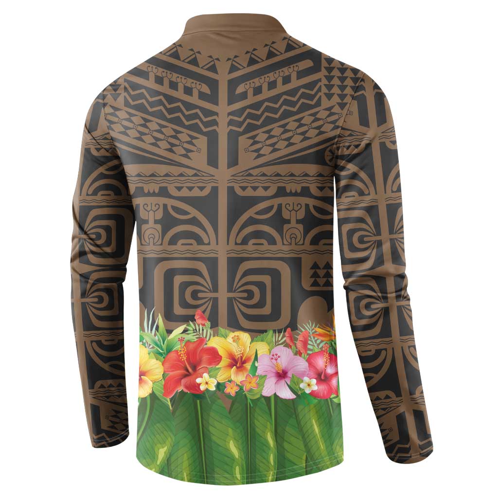 Hawaiian Hula Costume Button Sweatshirt Tribal Tattoo and Tropical Plants Skirt - Polynesian Pride
