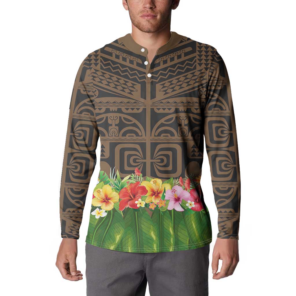Hawaiian Hula Costume Button Sweatshirt Tribal Tattoo and Tropical Plants Skirt - Polynesian Pride