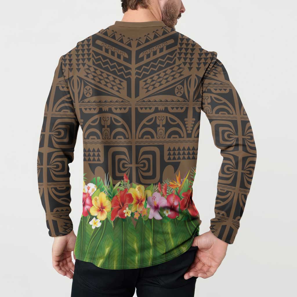 Hawaiian Hula Costume Button Sweatshirt Tribal Tattoo and Tropical Plants Skirt - Polynesian Pride