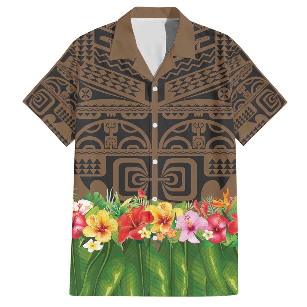 Hawaiian Hula Costume Hawaiian Shirt Tribal Tattoo and Tropical Plants Skirt - Polynesian Pride