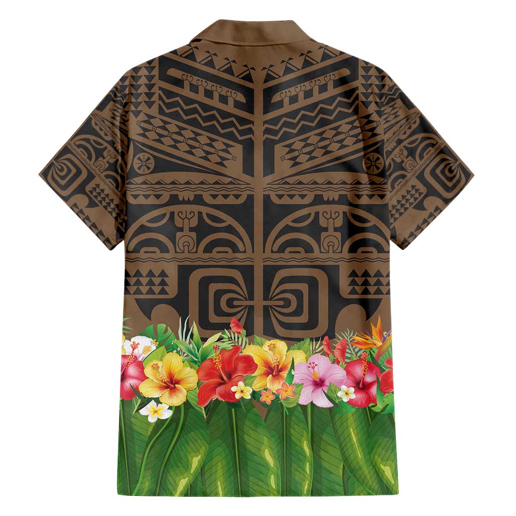 Hawaiian Hula Costume Hawaiian Shirt Tribal Tattoo and Tropical Plants Skirt - Polynesian Pride