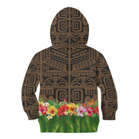 Hawaiian Hula Costume Kid Hoodie Tribal Tattoo and Tropical Plants Skirt - Polynesian Pride