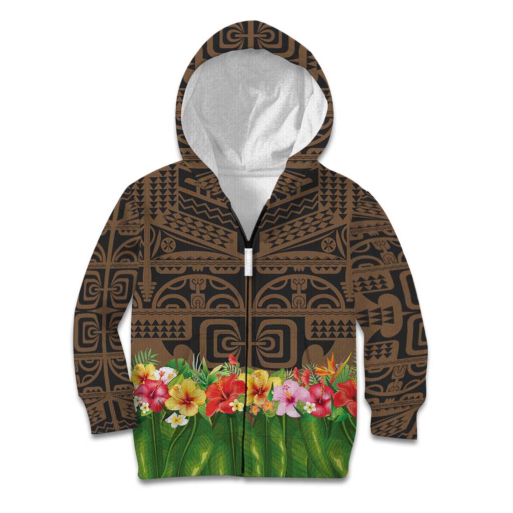 Hawaiian Hula Costume Kid Hoodie Tribal Tattoo and Tropical Plants Skirt - Polynesian Pride