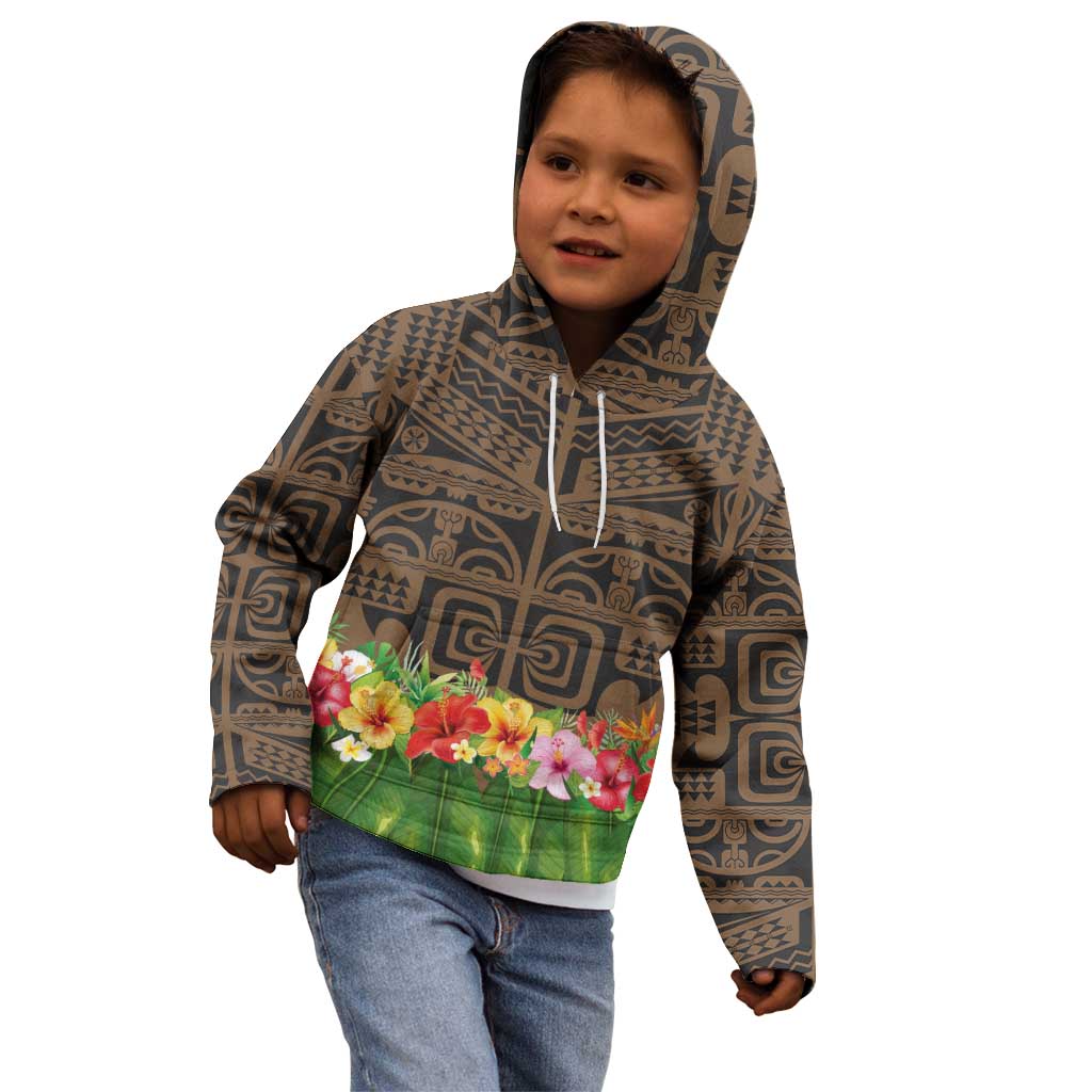 Hawaiian Hula Costume Kid Hoodie Tribal Tattoo and Tropical Plants Skirt - Polynesian Pride