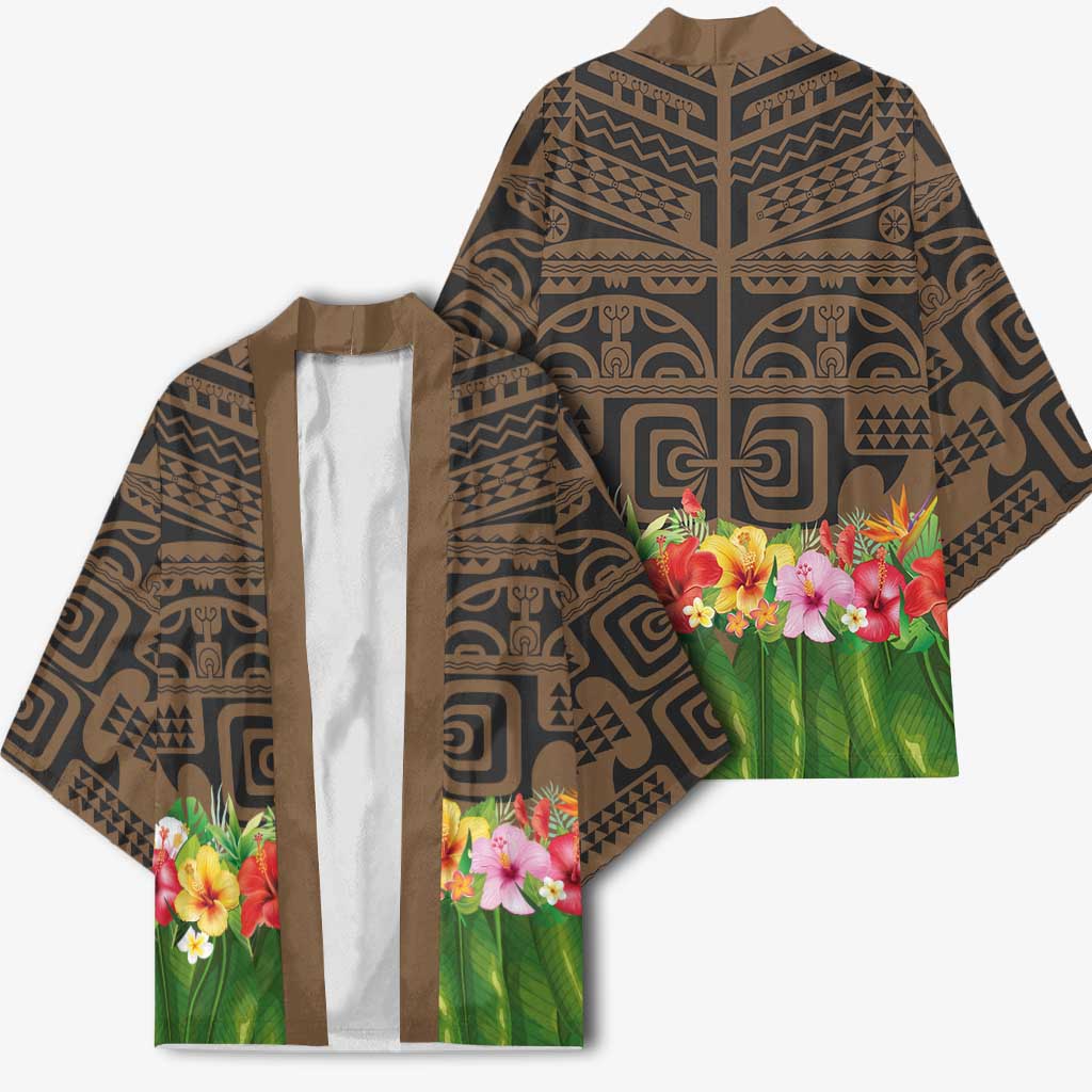 Hawaiian Hula Costume Kimono Tribal Tattoo and Tropical Plants Skirt - Polynesian Pride
