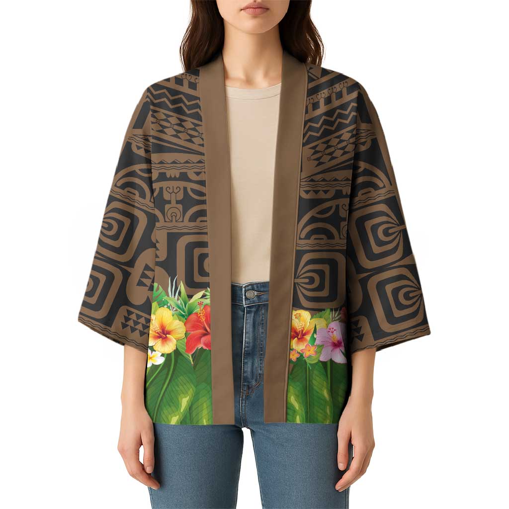 Hawaiian Hula Costume Kimono Tribal Tattoo and Tropical Plants Skirt - Polynesian Pride