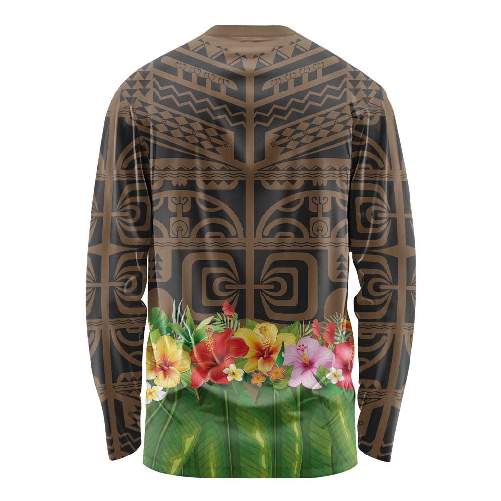 Hawaiian Hula Costume Long Sleeve Shirt Tribal Tattoo and Tropical Plants Skirt - Polynesian Pride