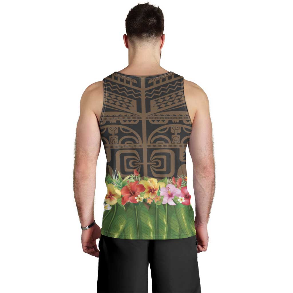 Hawaiian Hula Costume Men Tank Top Tribal Tattoo and Tropical Plants Skirt - Polynesian Pride