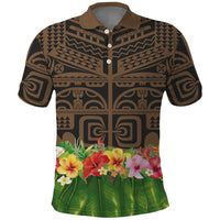 Hawaiian Hula Costume Polo Shirt Tribal Tattoo and Tropical Plants Skirt - Polynesian Pride