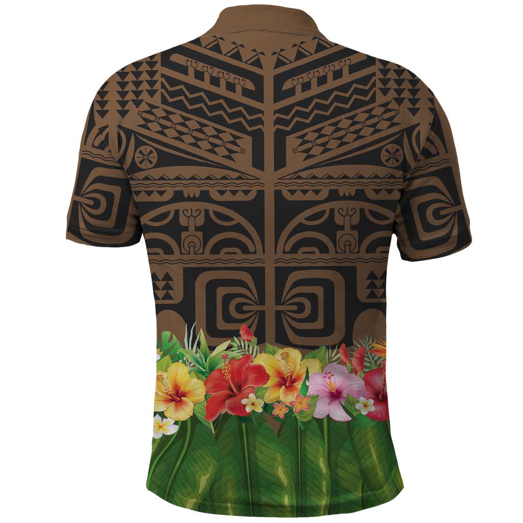 Hawaiian Hula Costume Polo Shirt Tribal Tattoo and Tropical Plants Skirt - Polynesian Pride