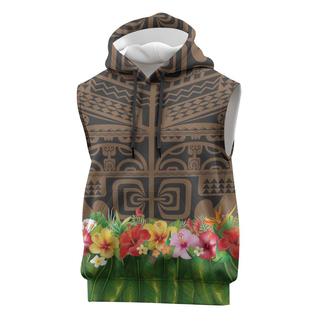 Hawaiian Hula Costume Sleeveless Hoodie Tribal Tattoo and Tropical Plants Skirt - Polynesian Pride