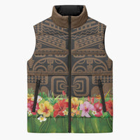 Hawaiian Hula Costume Sleeveless Puffer Jacket Tribal Tattoo and Tropical Plants Skirt - Polynesian Pride
