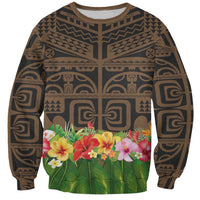 Hawaiian Hula Costume Sweatshirt Tribal Tattoo and Tropical Plants Skirt - Polynesian Pride