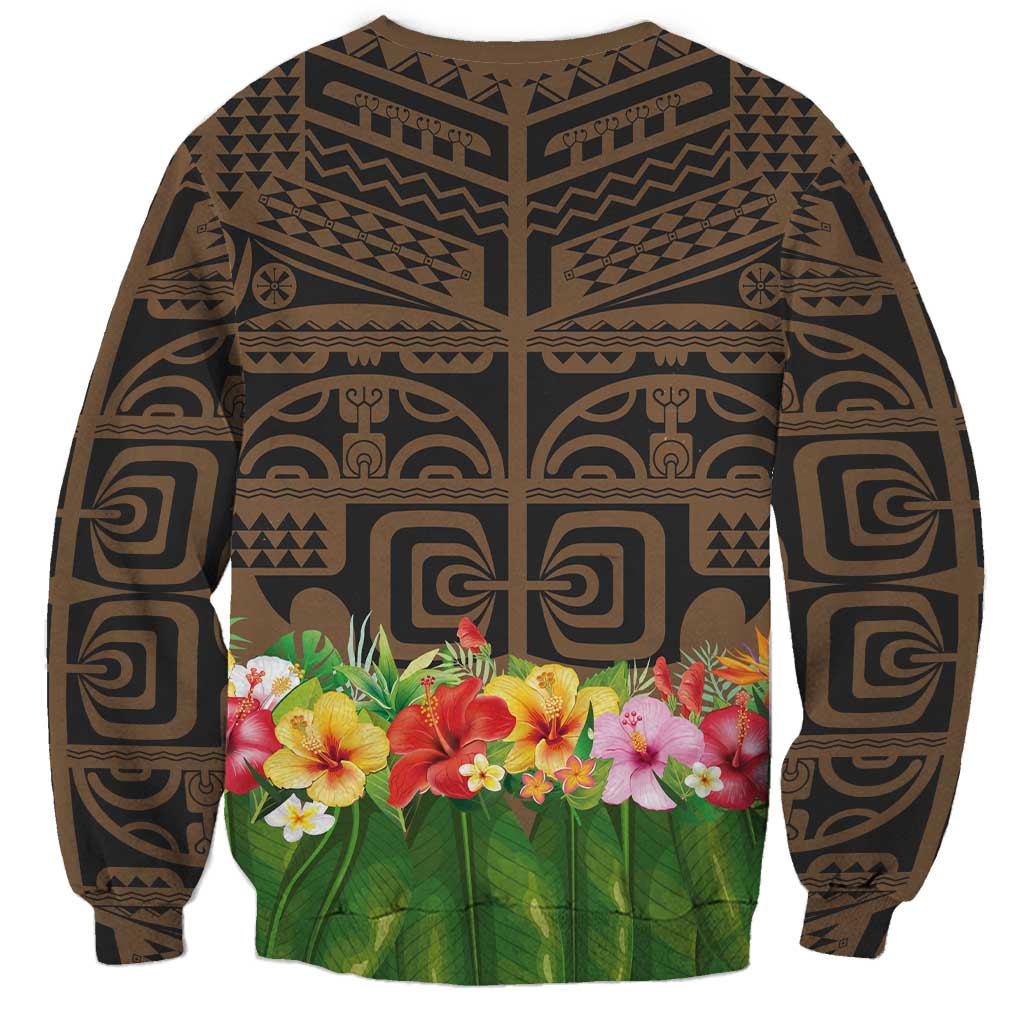 Hawaiian Hula Costume Sweatshirt Tribal Tattoo and Tropical Plants Skirt - Polynesian Pride