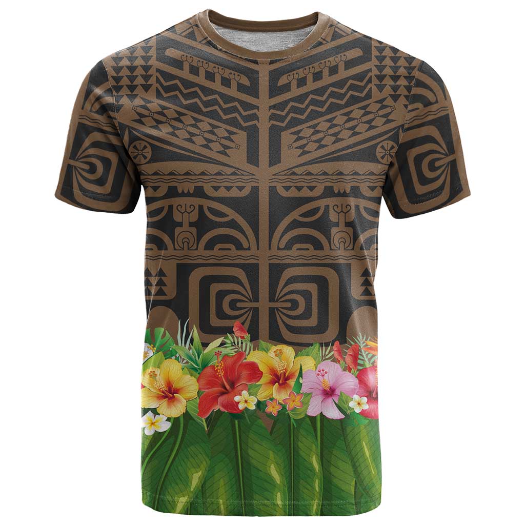Hawaiian Hula Costume T Shirt Tribal Tattoo and Tropical Plants Skirt - Polynesian Pride