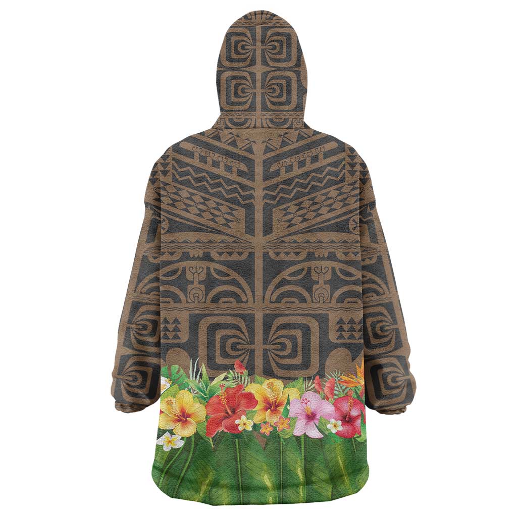 Hawaiian Hula Costume Wearable Blanket Hoodie Tribal Tattoo and Tropical Plants Skirt - Polynesian Pride