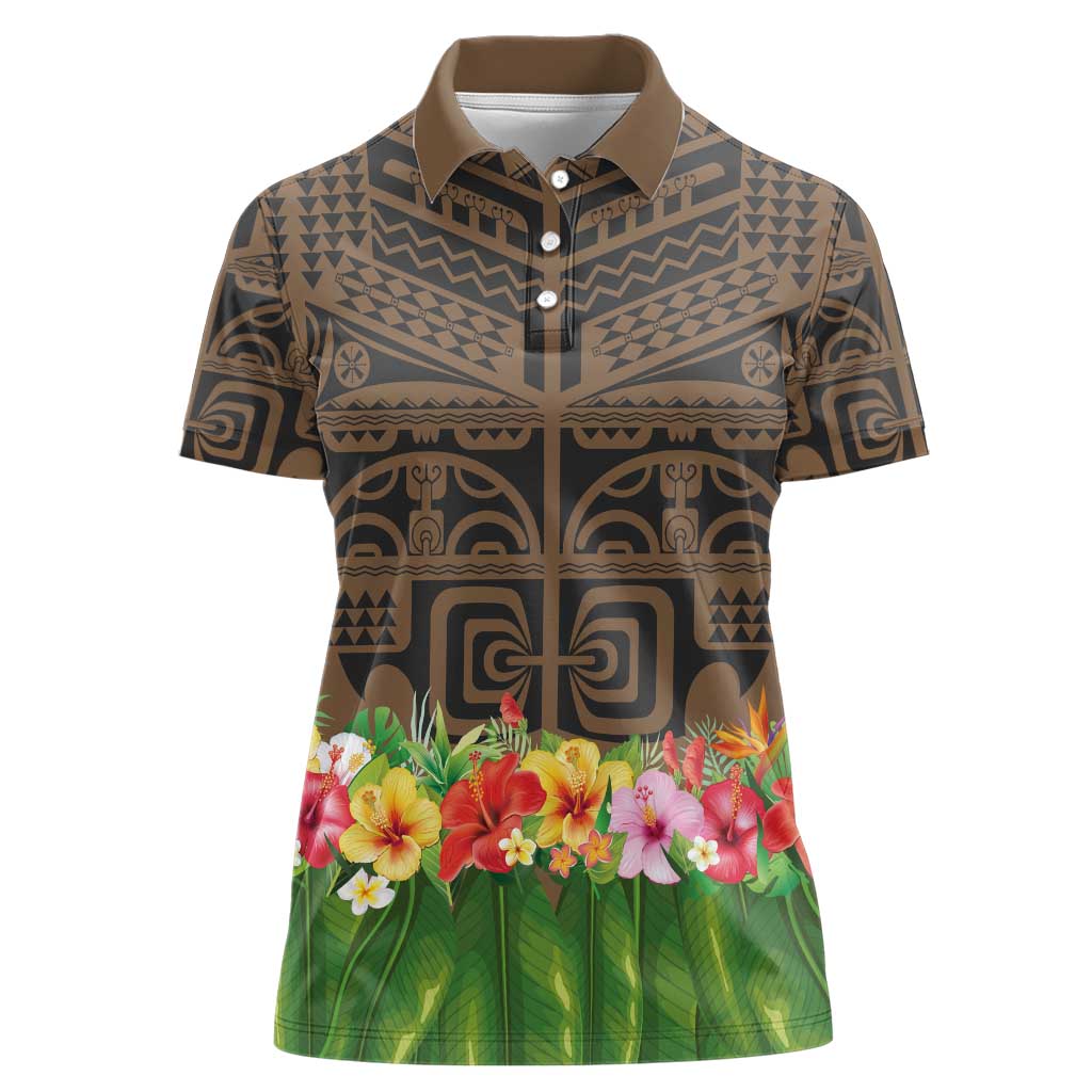 Hawaiian Hula Costume Women Polo Shirt Tribal Tattoo and Tropical Plants Skirt - Polynesian Pride