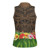 Hawaiian Hula Costume Women Sleeveless Polo Shirt Tribal Tattoo and Tropical Plants Skirt - Polynesian Pride