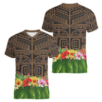 Hawaiian Hula Costume Women V-Neck T-Shirt Tribal Tattoo and Tropical Plants Skirt - Polynesian Pride