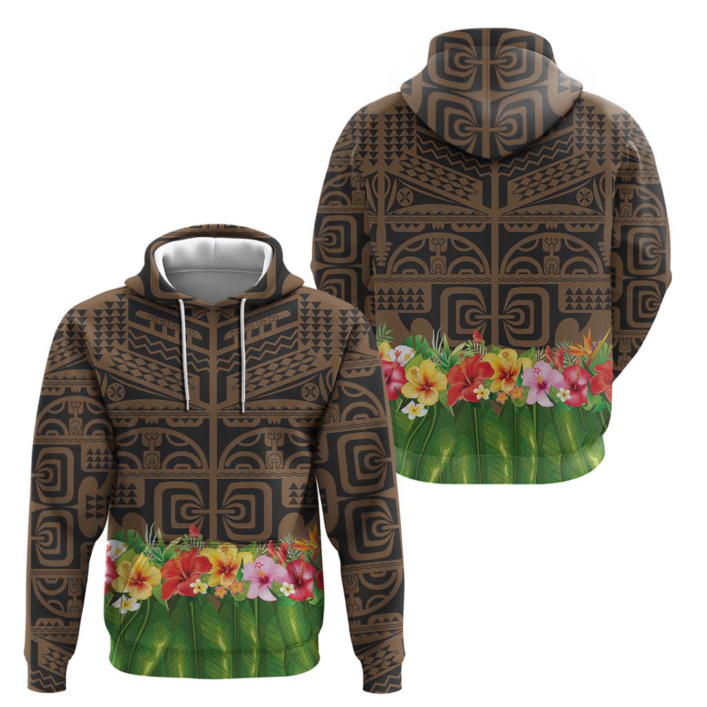 Hawaiian Hula Costume Zip Hoodie Tribal Tattoo and Tropical Plants Skirt - Polynesian Pride