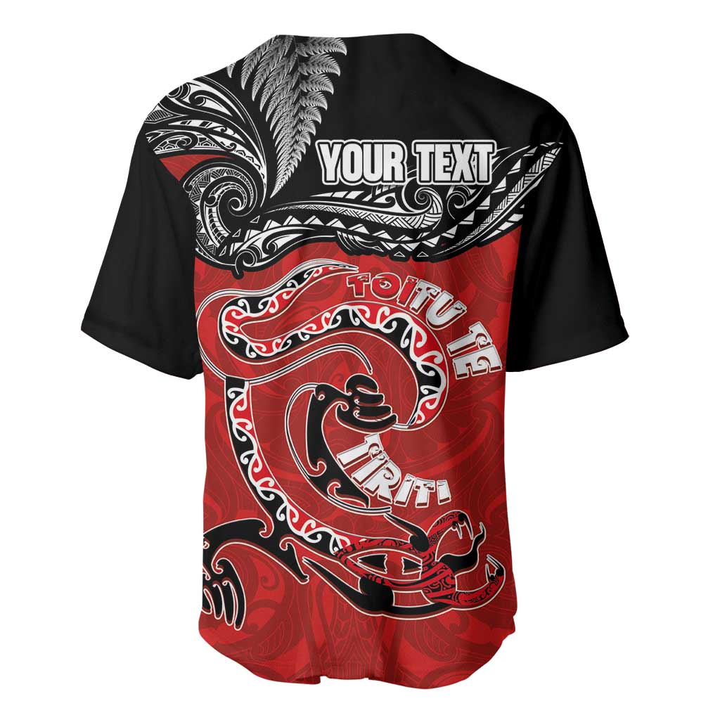 Personalised Aotearoa Toitu Te Tiriti Baseball Jersey Taniwha Tribal Motifs