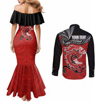 Personalised Aotearoa Toitu Te Tiriti Couples Matching Mermaid Dress and Long Sleeve Button Shirt Taniwha Tribal Motifs