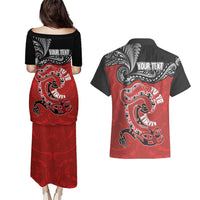 Personalised Aotearoa Toitu Te Tiriti Couples Matching Puletasi and Hawaiian Shirt Taniwha Tribal Motifs