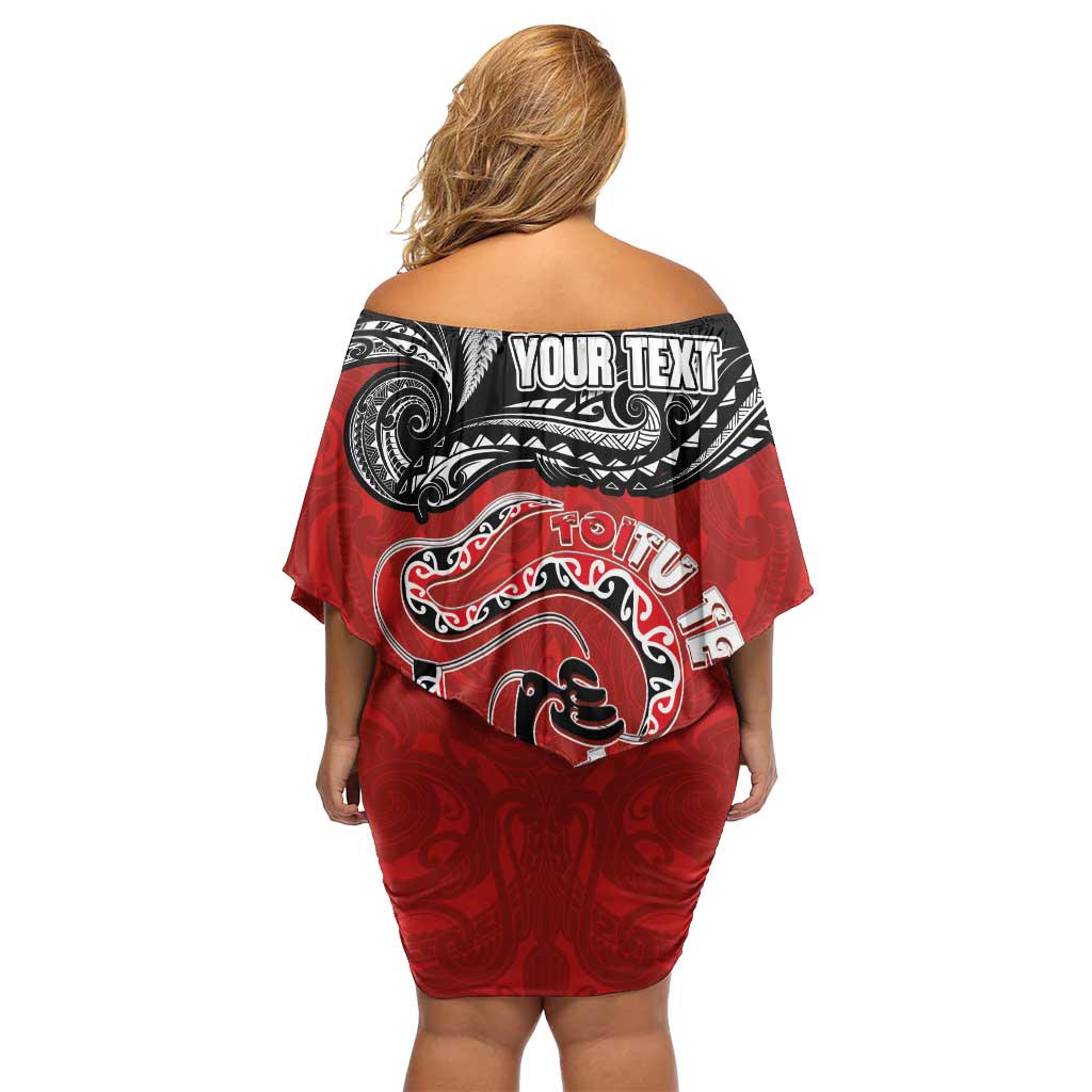 Personalised Aotearoa Toitu Te Tiriti Family Matching Off Shoulder Short Dress and Hawaiian Shirt Taniwha Tribal Motifs