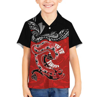 Personalised Aotearoa Toitu Te Tiriti Family Matching Off Shoulder Short Dress and Hawaiian Shirt Taniwha Tribal Motifs