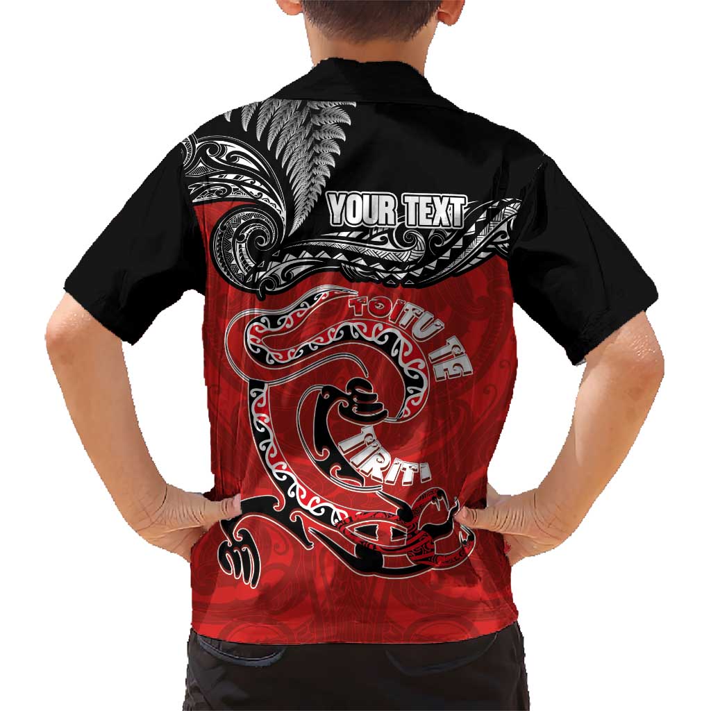 Personalised Aotearoa Toitu Te Tiriti Family Matching Puletasi and Hawaiian Shirt Taniwha Tribal Motifs
