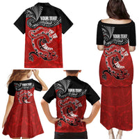 Personalised Aotearoa Toitu Te Tiriti Family Matching Puletasi and Hawaiian Shirt Taniwha Tribal Motifs