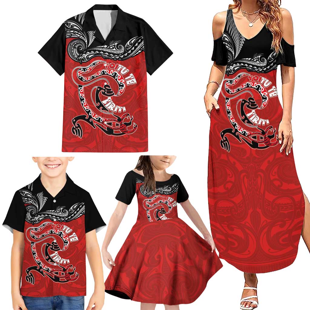 Personalised Aotearoa Toitu Te Tiriti Family Matching Summer Maxi Dress and Hawaiian Shirt Taniwha Tribal Motifs LT03 - Polynesian Pride