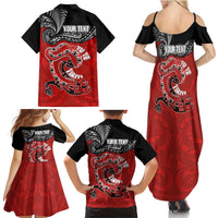 Personalised Aotearoa Toitu Te Tiriti Family Matching Summer Maxi Dress and Hawaiian Shirt Taniwha Tribal Motifs