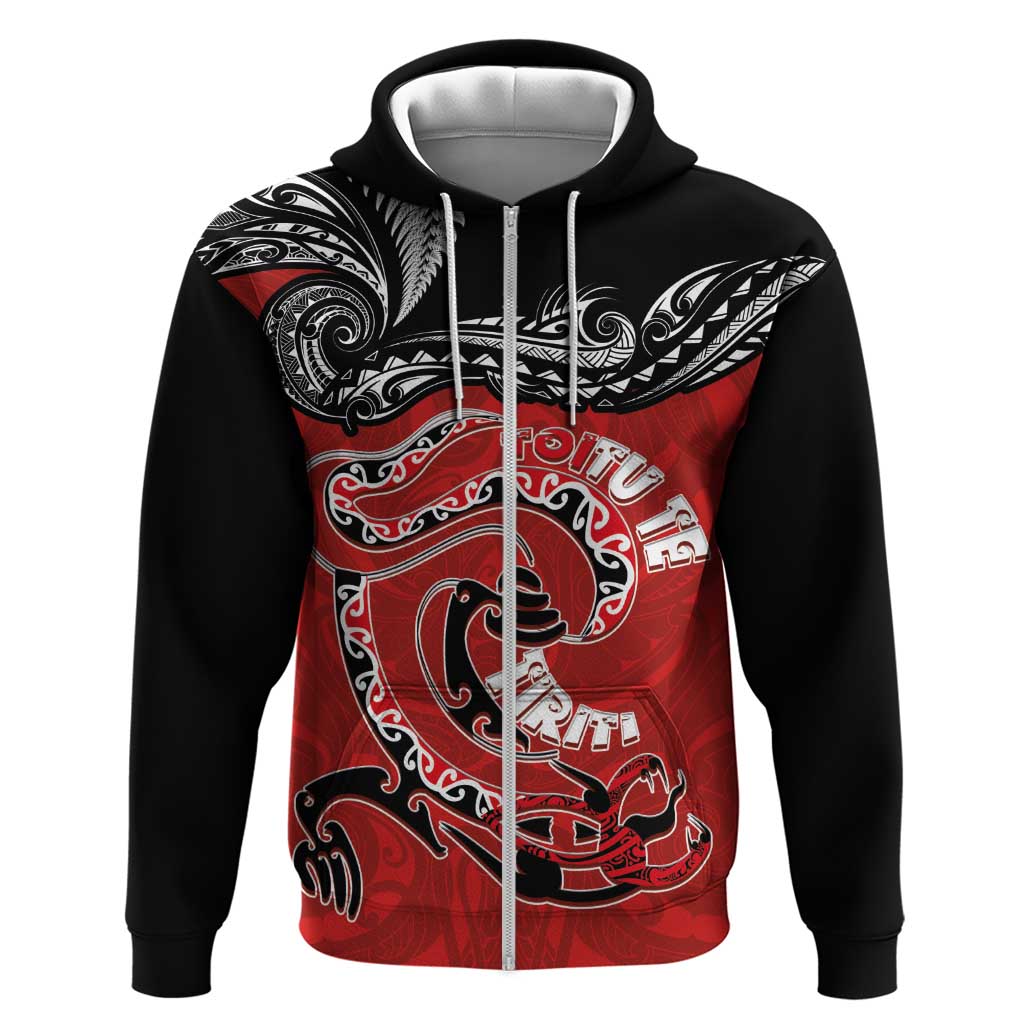 Personalised Aotearoa Toitu Te Tiriti Hoodie Taniwha Tribal Motifs
