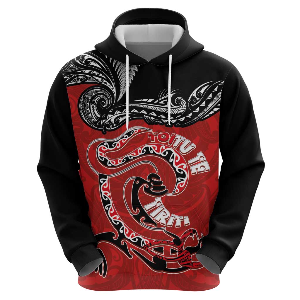 Personalised Aotearoa Toitu Te Tiriti Hoodie Taniwha Tribal Motifs
