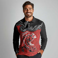 Personalised Aotearoa Toitu Te Tiriti Long Sleeve Polo Shirt Taniwha Tribal Motifs
