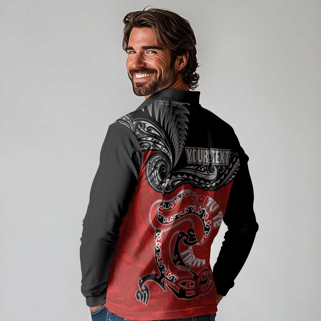 Personalised Aotearoa Toitu Te Tiriti Long Sleeve Polo Shirt Taniwha Tribal Motifs