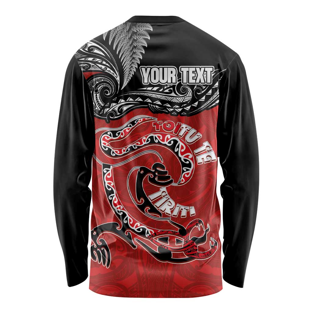 Personalised Aotearoa Toitu Te Tiriti Long Sleeve Shirt Taniwha Tribal Motifs