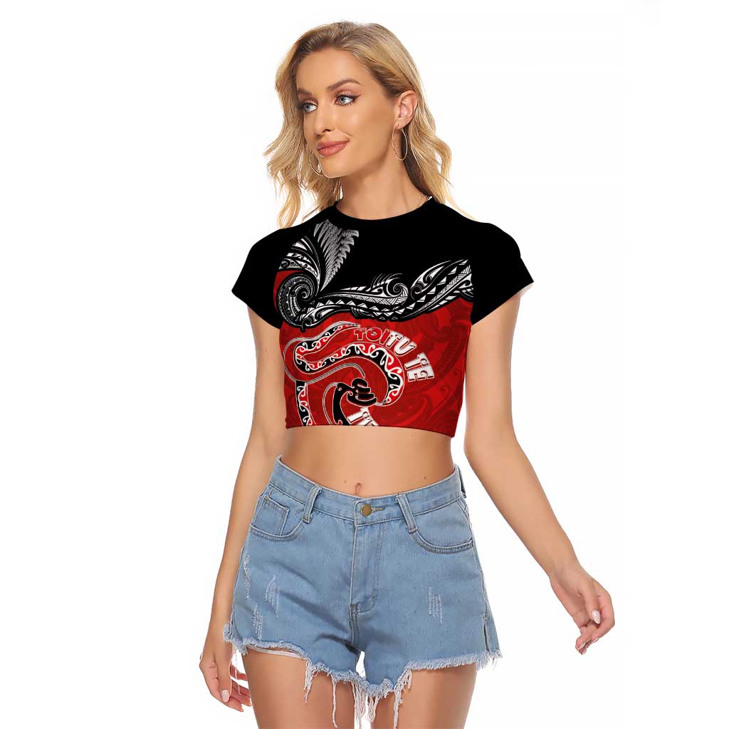 Personalised Aotearoa Toitu Te Tiriti Raglan Cropped T Shirt Taniwha Tribal Motifs