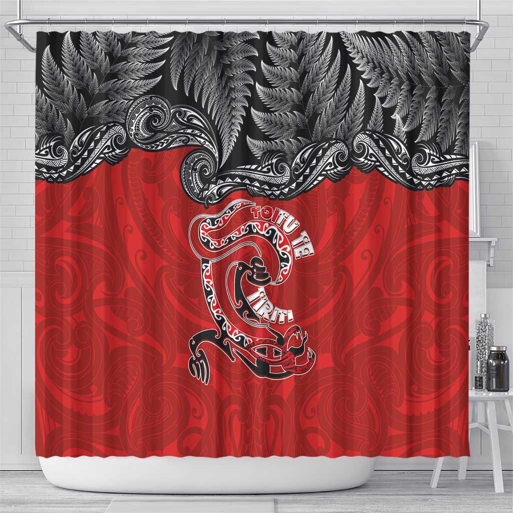 Aotearoa Toitu Te Tiriti Shower Curtain Taniwha Tribal Motifs