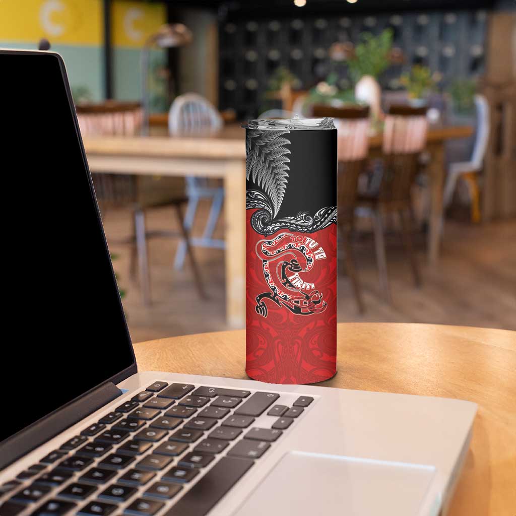 Aotearoa Toitu Te Tiriti Skinny Tumbler Taniwha Tribal Motifs